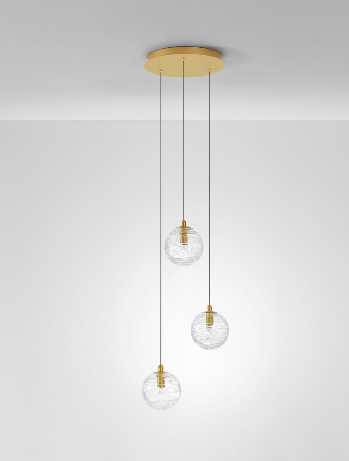 Suspension Coen 3 lumières dorée, verre