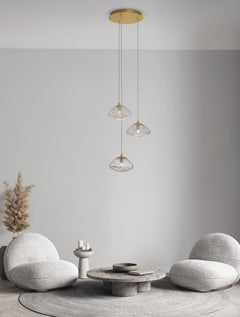 Suspension King 3 lumières dorée, verre