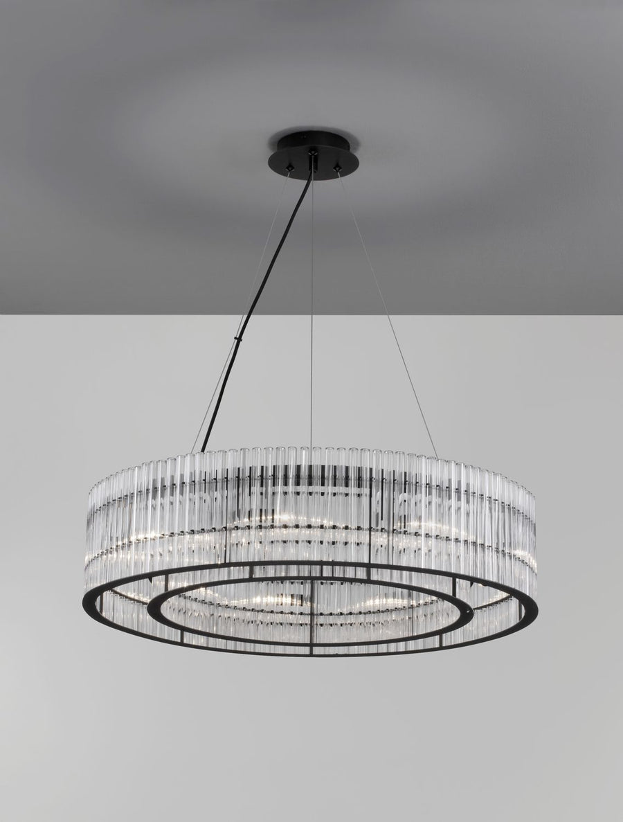Suspension Barok 9 lumières noire, verre