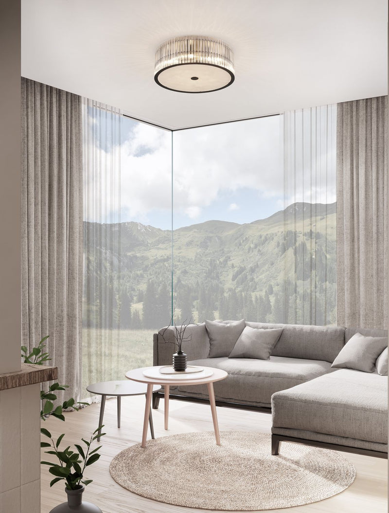 Plafonnier Barok 6 lumières noir, verre