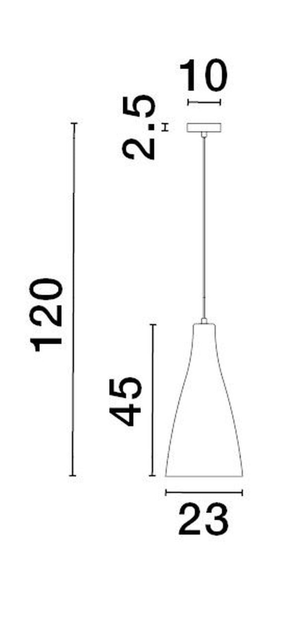 Schéma technique coté indiquant les dimensions du luminaire suspendu
