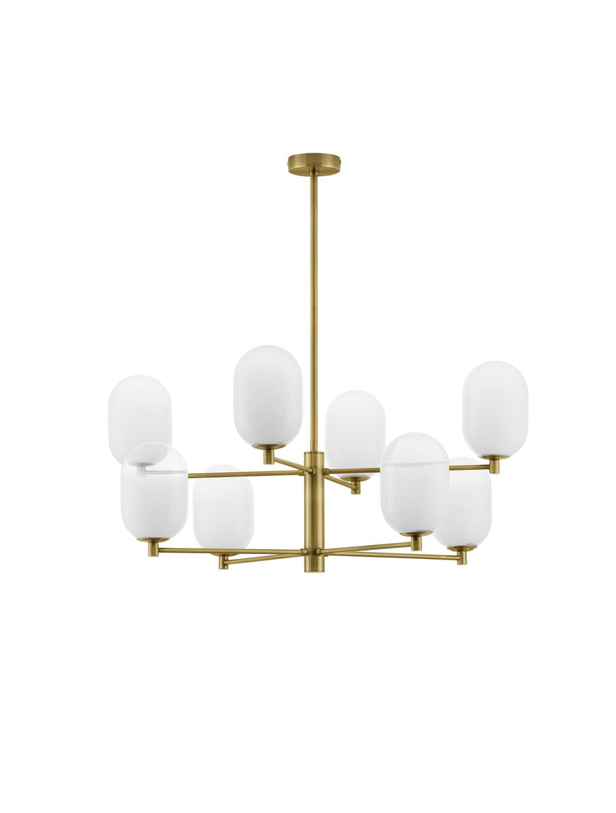 Suspension Balor 8 lumières dorée, verre