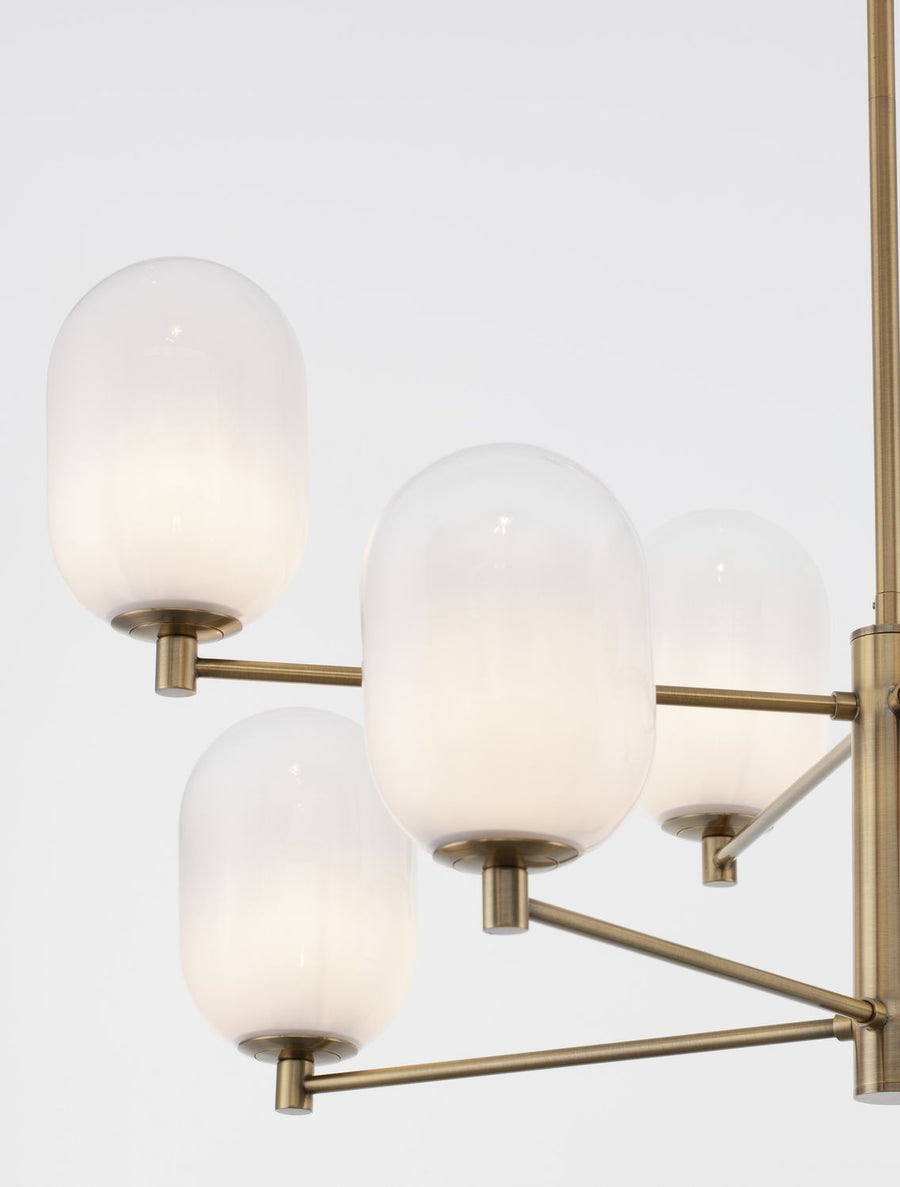 Suspension Balor 8 lumières dorée, verre