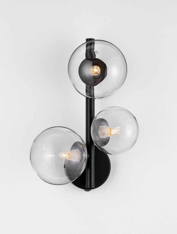 Applique murale Odillia 3 lumières noire, verre (9009252)
