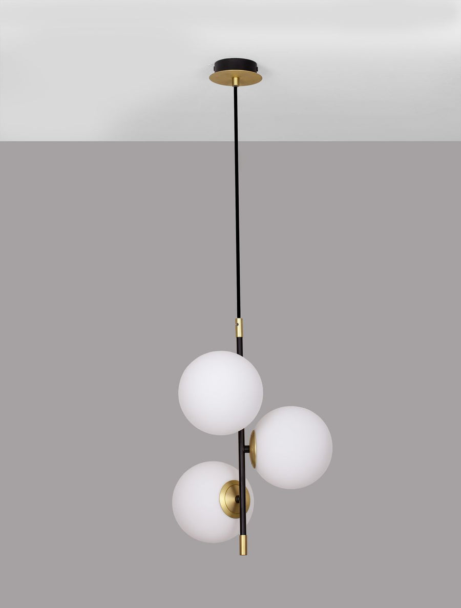 Suspension GIT 3 lumières dorée, verre