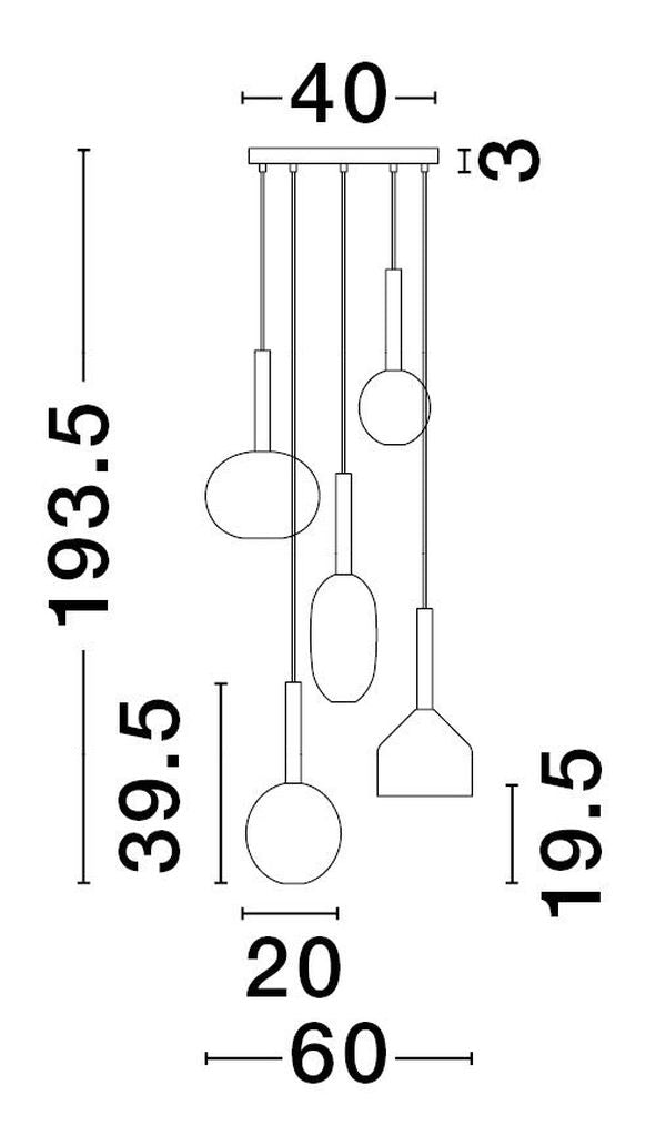 Suspension Amelia 5 lumières noire, verre