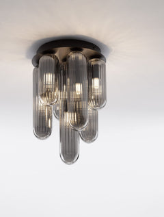 Plafonnier Gustave 7 lumières noir, verre
