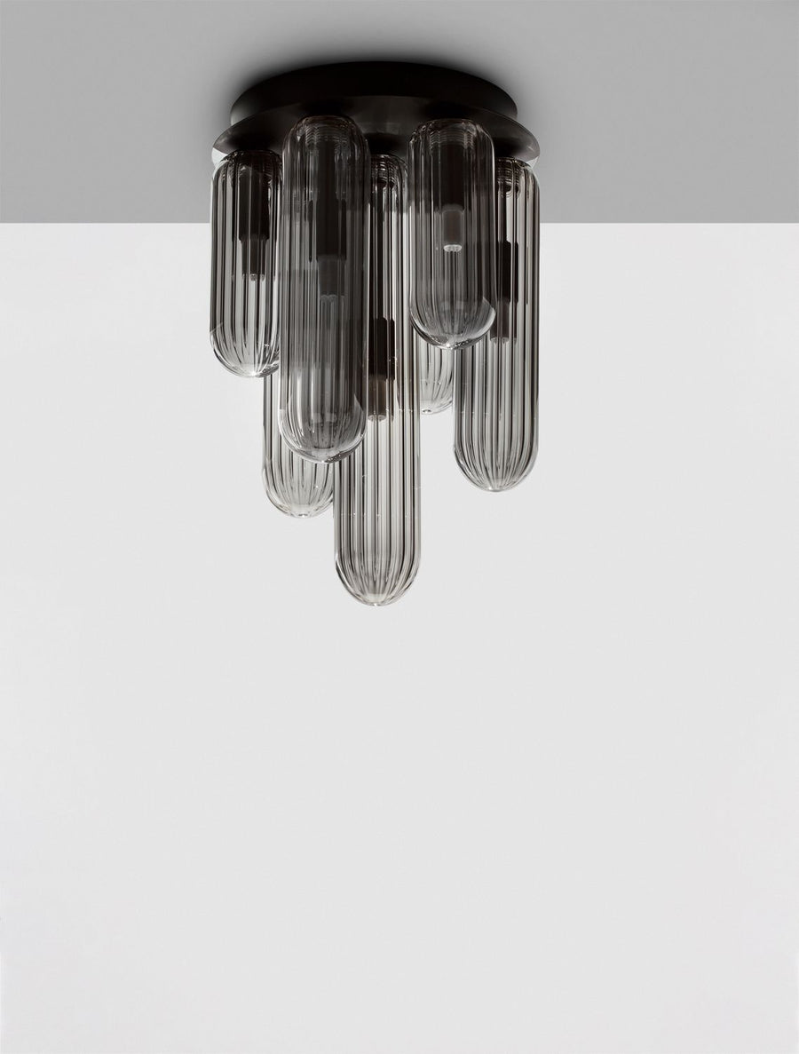 Plafonnier Gustave 7 lumières noir, verre