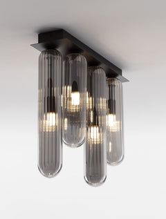 Plafonnier Gustave 6 lumières noir, verre