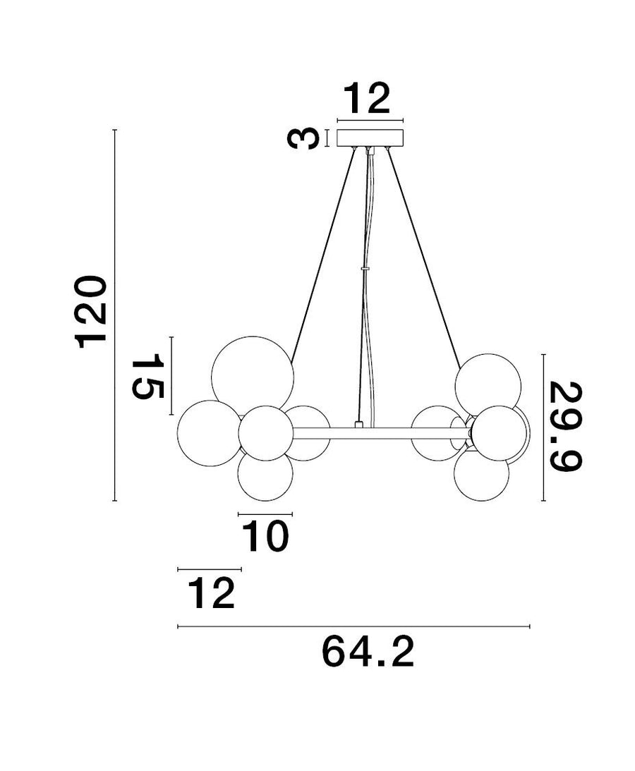 Suspension Odillia 11 lumières noire, verre (9028855)