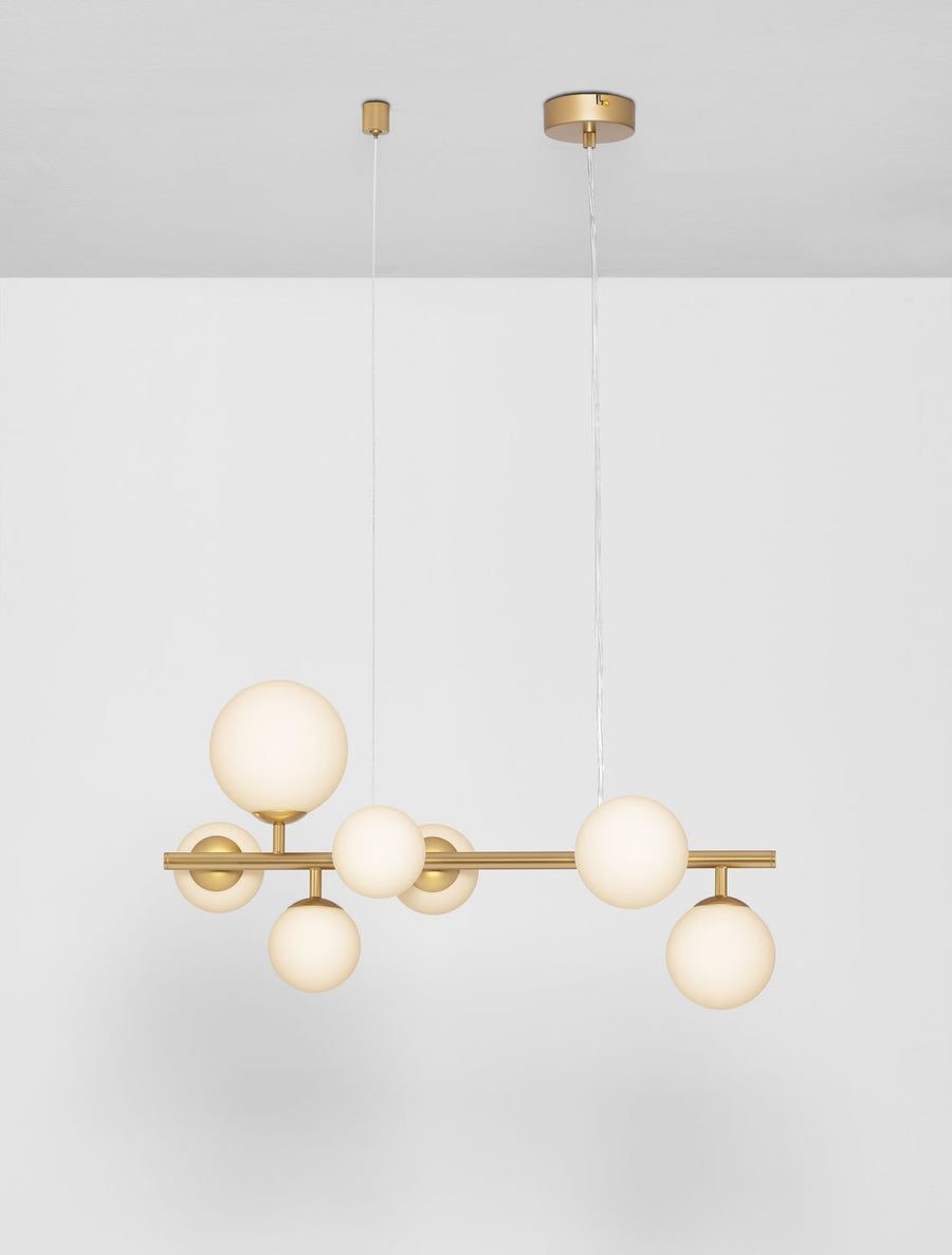 Suspension Odillia 7 lumières dorée, verre