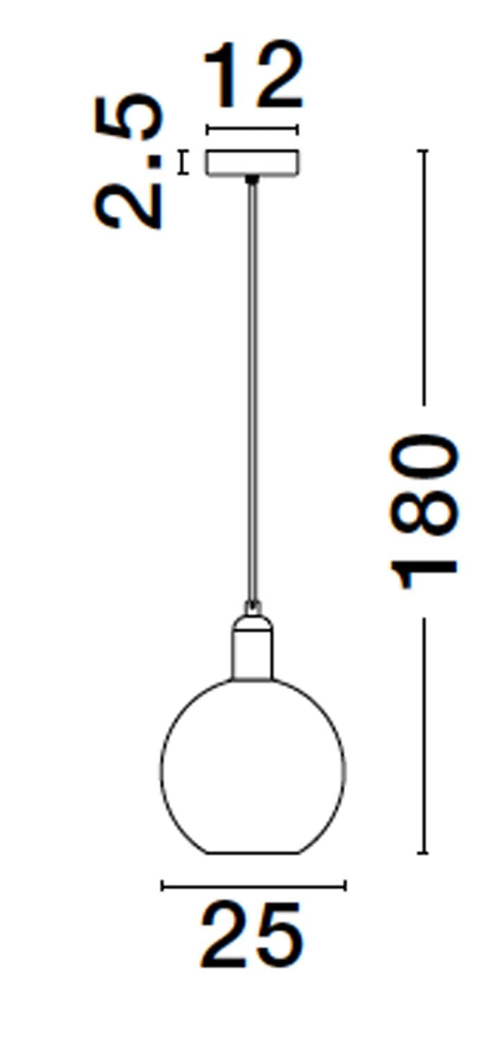 Schéma technique coté indiquant 25 cm de diamètre et 180 cm de hauteur totale