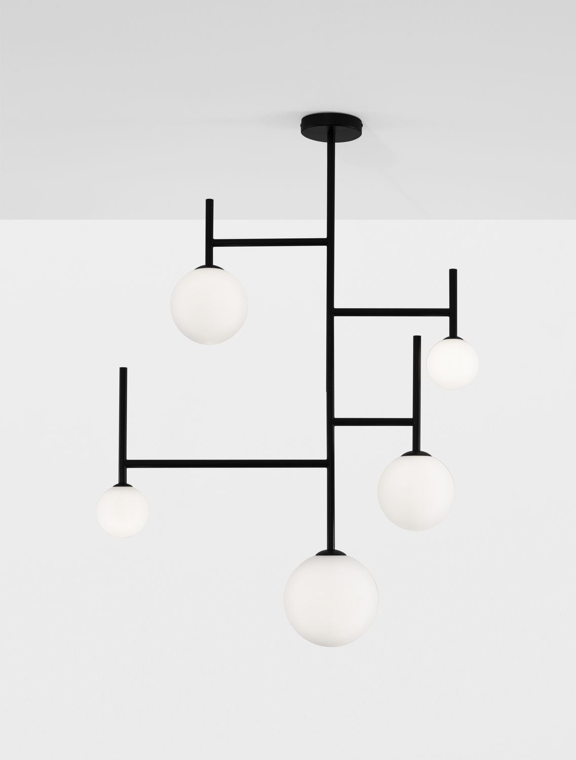 Suspension Licato 5 lumières noire, verre