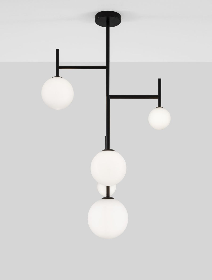 Suspension Licato 5 lumières noire, verre