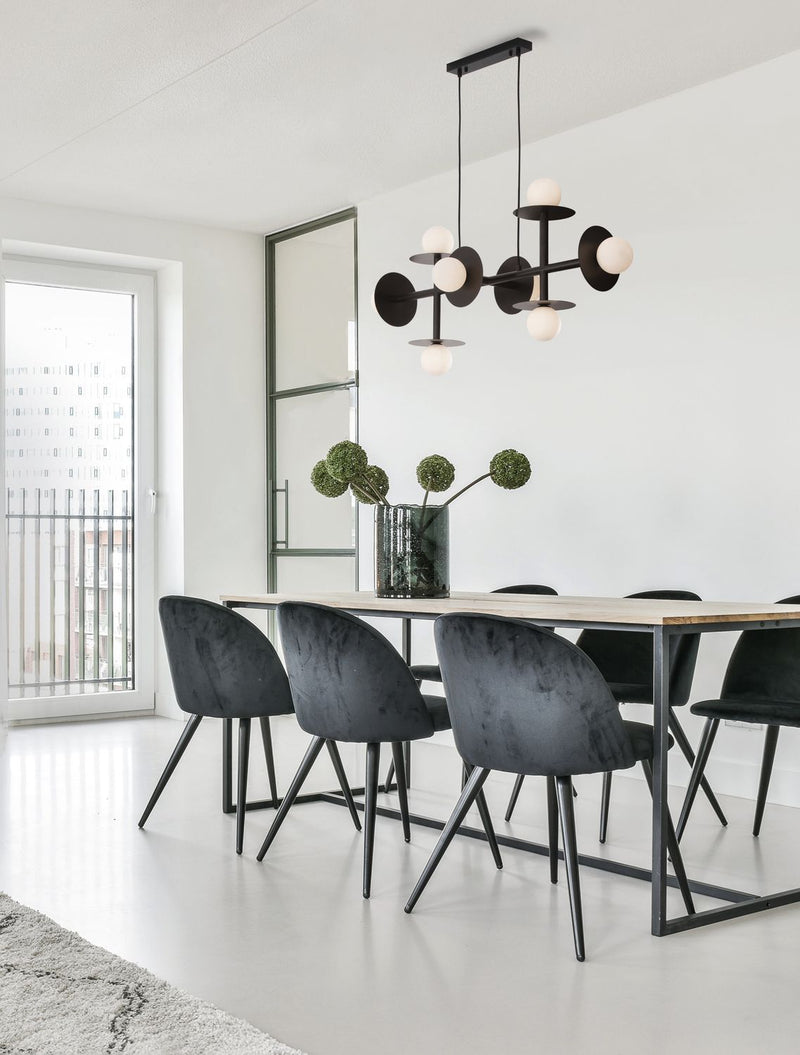 Suspension Pielo 8 lumières noire, verre
