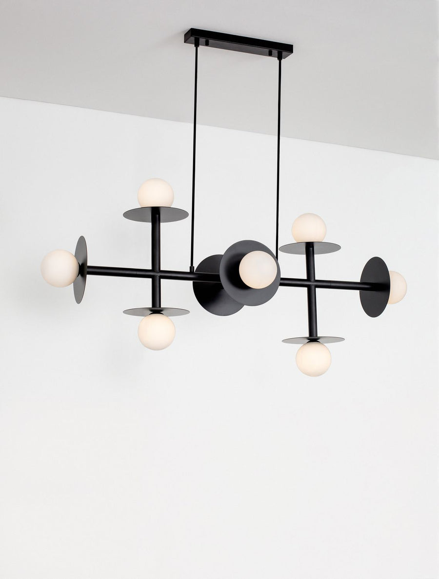 Suspension Pielo 8 lumières noire, verre