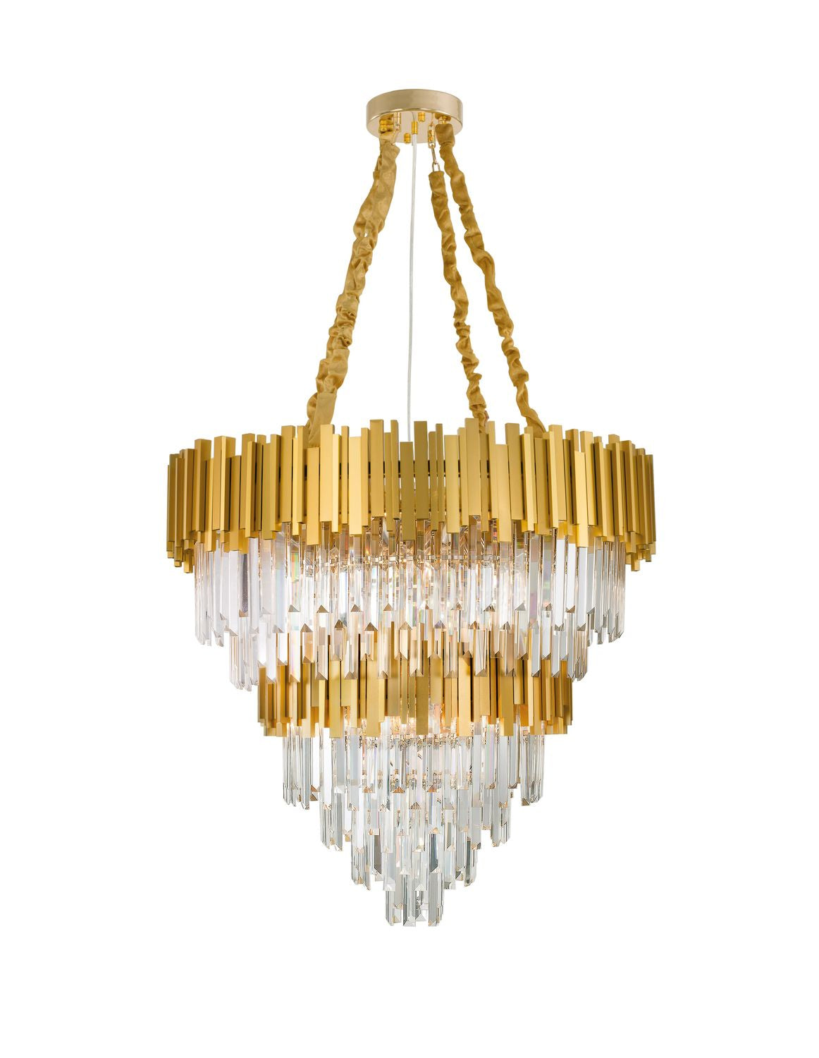 Suspension Grane 20 lumières dorée, cristal