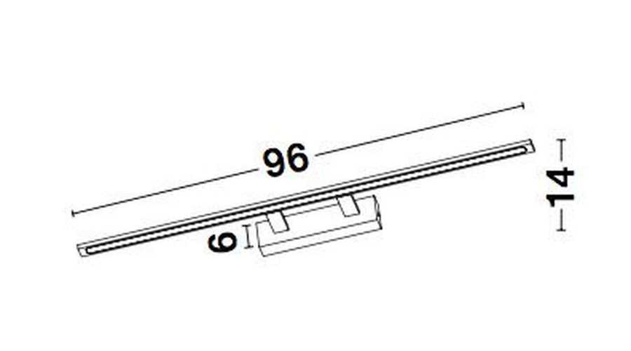 Schéma technique coté : longueur 96 cm, hauteur 14 cm, saillie 6 cm