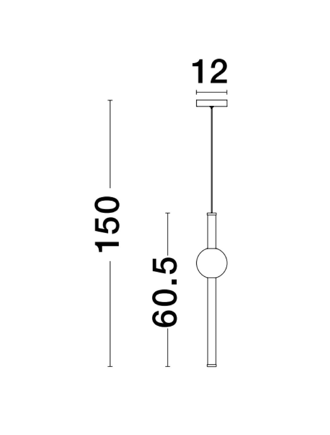 Schéma coté du luminaire indiquant 150 cm de hauteur et 60,5 cm