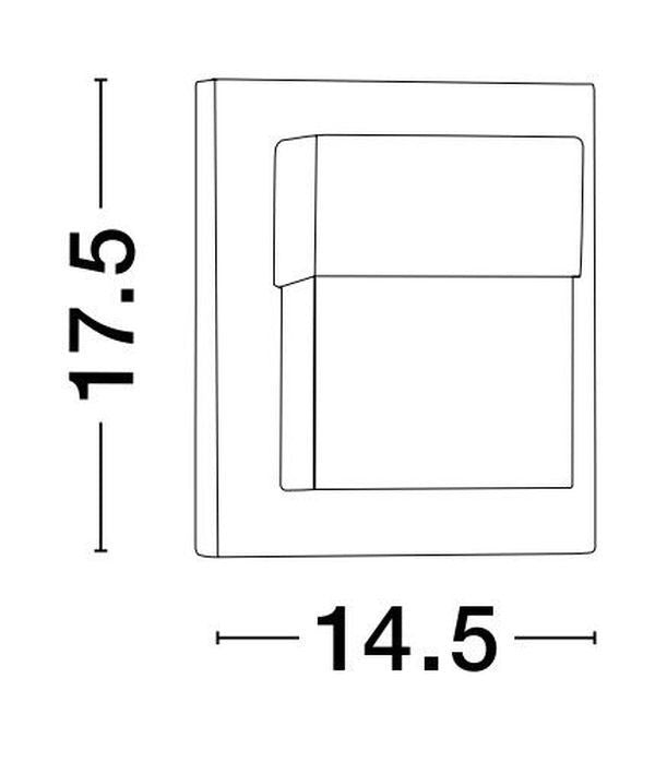 Schéma coté montrant les dimensions du luminaire : 17,5 cm de haut et 14,5 cm de large.