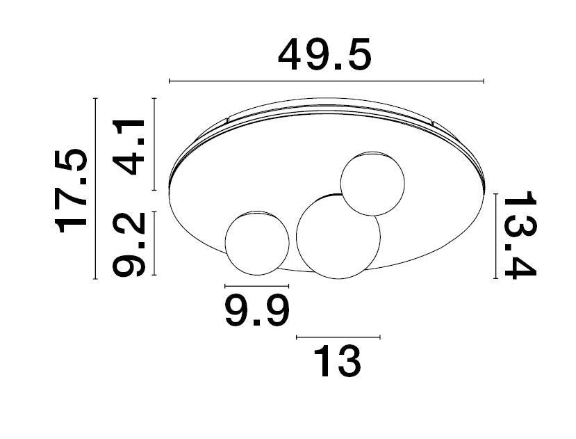 Schéma de dimensions cotées avec diamètre 49,5 cm et hauteur totale 17,5 cm
