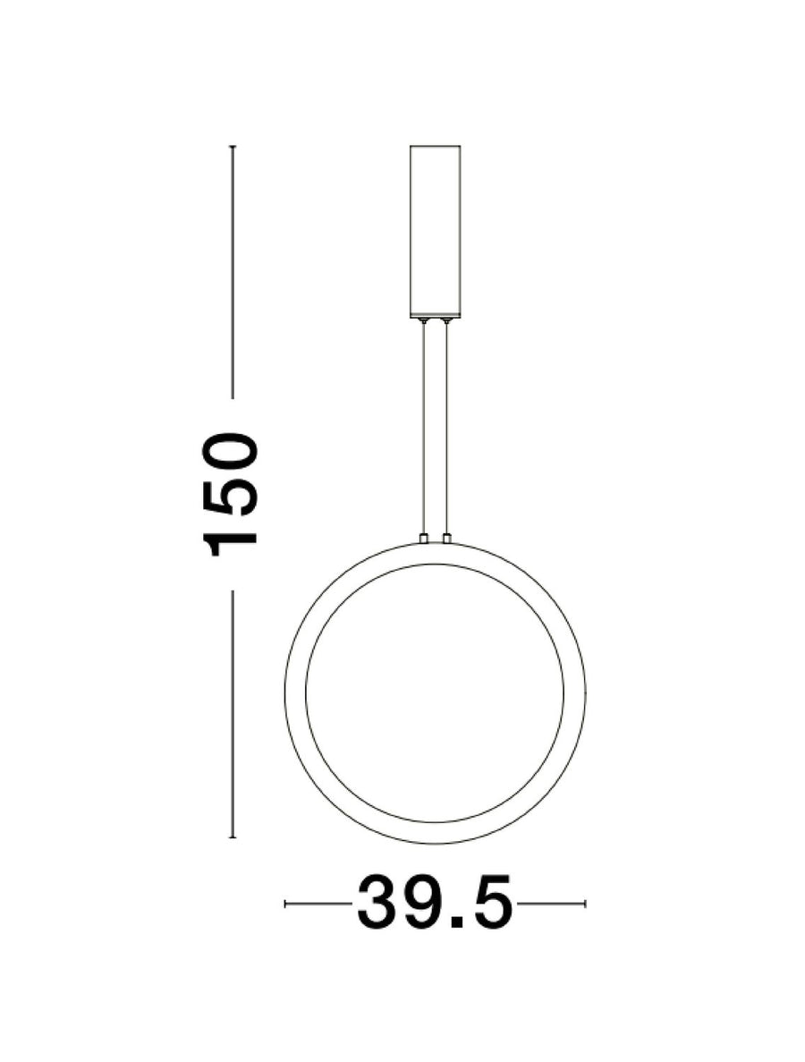 Schéma technique coté indiquant hauteur totale 150 cm et diamètre anneau 39,5 cm