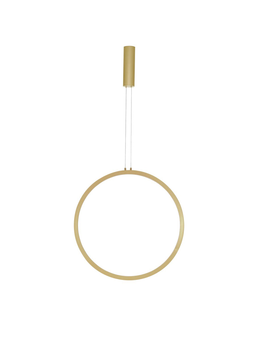 Suspension laiton sur fond blanc, anneau lumineux et câble fin