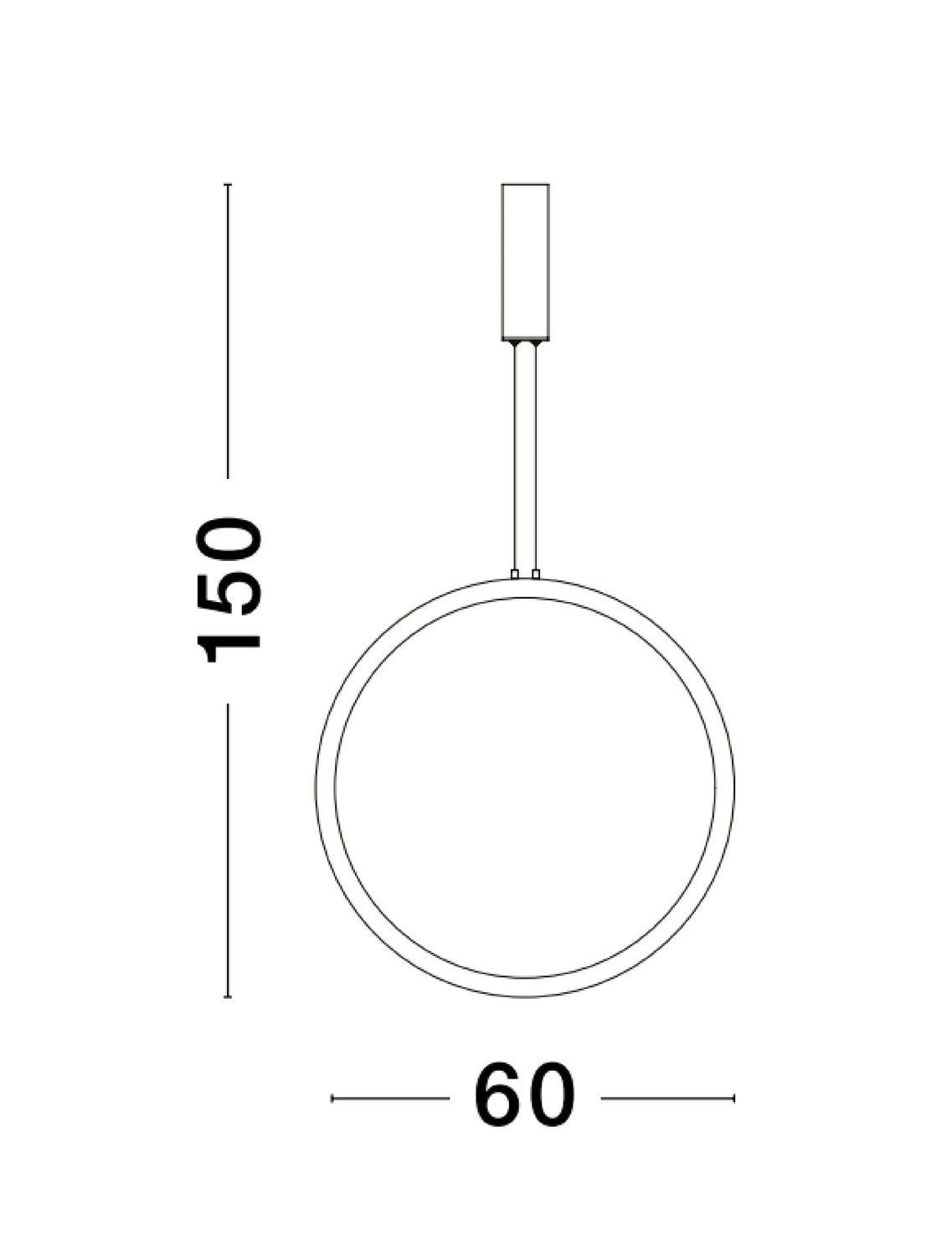 Schéma coté, hauteur totale 150 cm et diamètre 60 cm