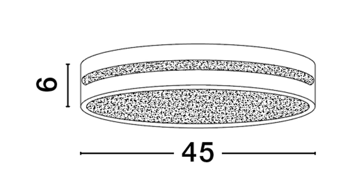 Schéma technique coté du plafonnier avec diamètre 45 et hauteur 6