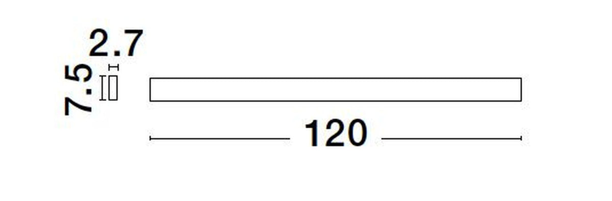 Schéma de dimensions indiquant une longueur de 120 cm et 7,5 cm
