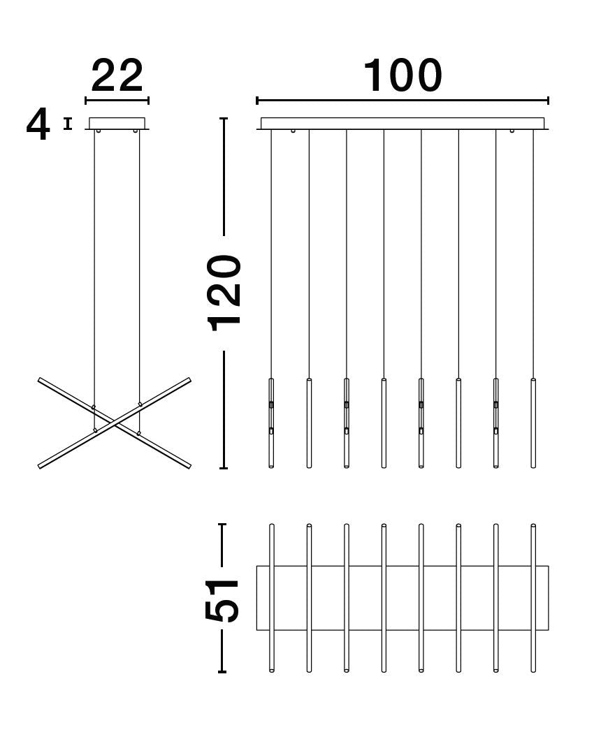 Suspension Elettra noire, H 120 cm
