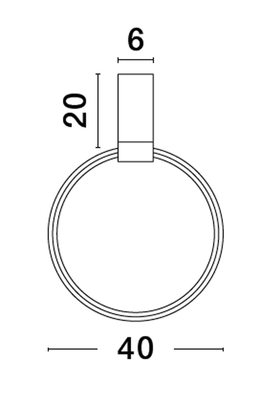 Schéma coté du luminaire, largeur six, hauteur vingt et diamètre quarante centimètres