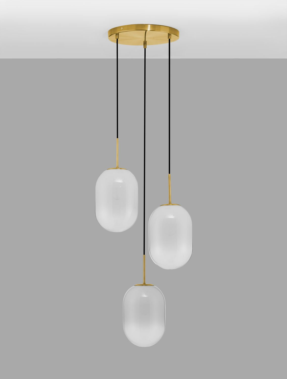 Suspension Chrysi 3 lumières dorée, verre