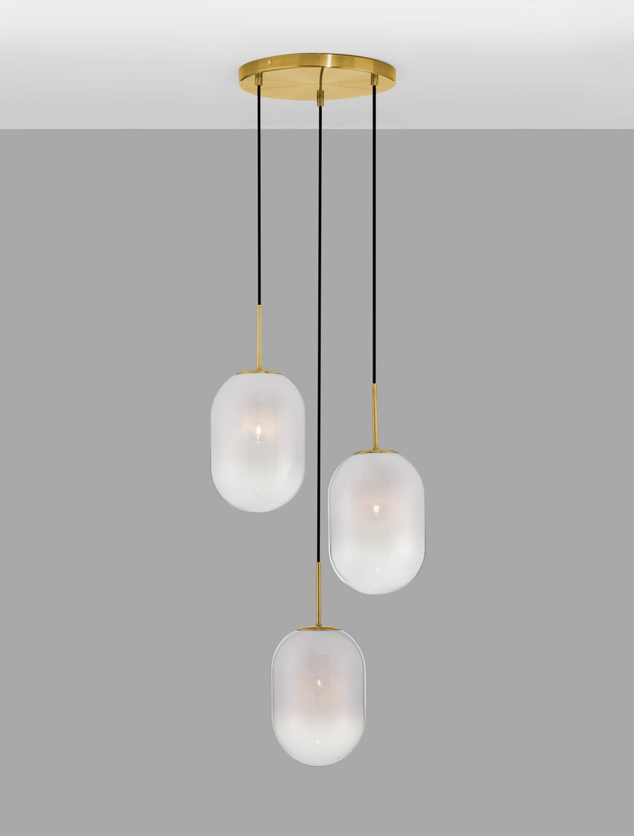 Suspension Chrysi 3 lumières dorée, verre