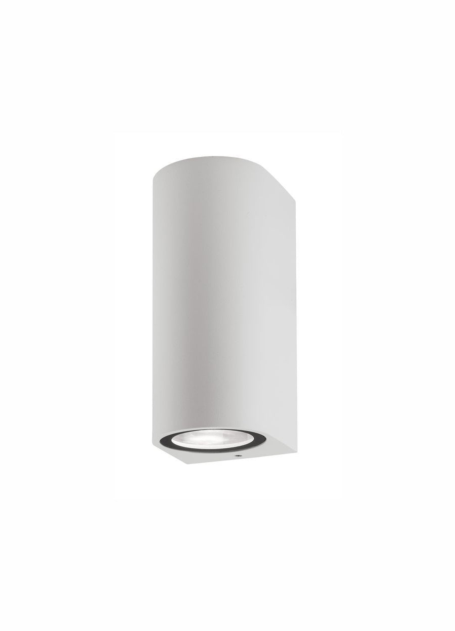 Vue de face du luminaire blanc seul sur fond neutre, diffuseur en verre