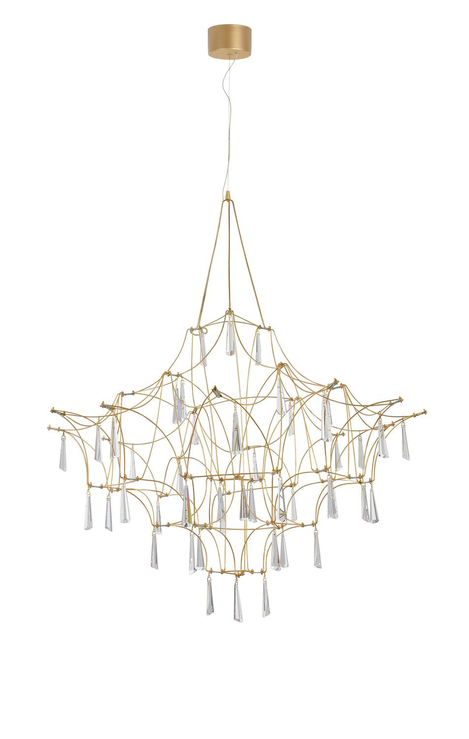 Vue de face du luminaire éteint sur fond blanc avec câble et canopée
