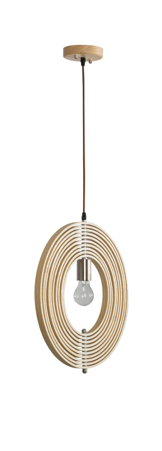 Profil du luminaire montrant sa silhouette ovale aplatie et l'ampoule