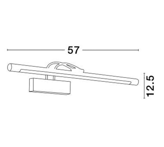 Schéma technique coté indiquant une longueur de 57 cm et hauteur 12.5 cm