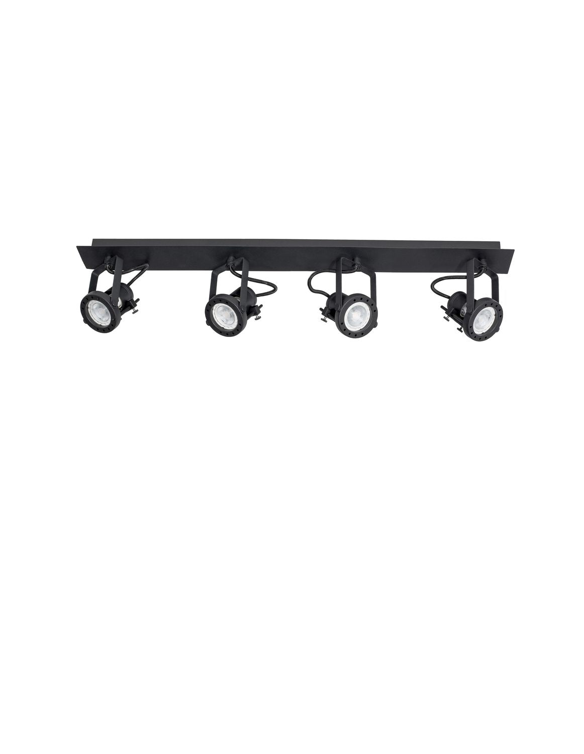 Produit de face sur fond blanc, barre noire et quatre projecteurs orientables
