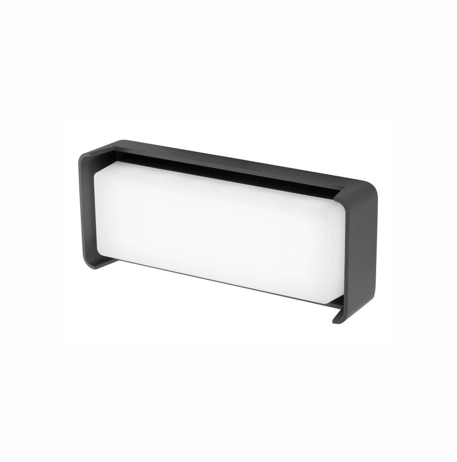 Vue de trois quarts du luminaire rectangulaire noir avec diffuseur blanc intégré
