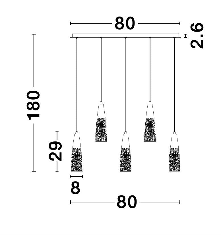 Suspension Kovac 5 lumières dorée, verre (9160195)