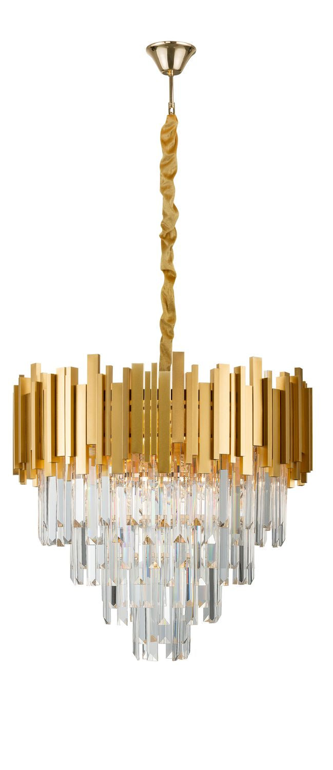 Vue d'ensemble de la suspension avec câble torsadé doré et rosace de fixation