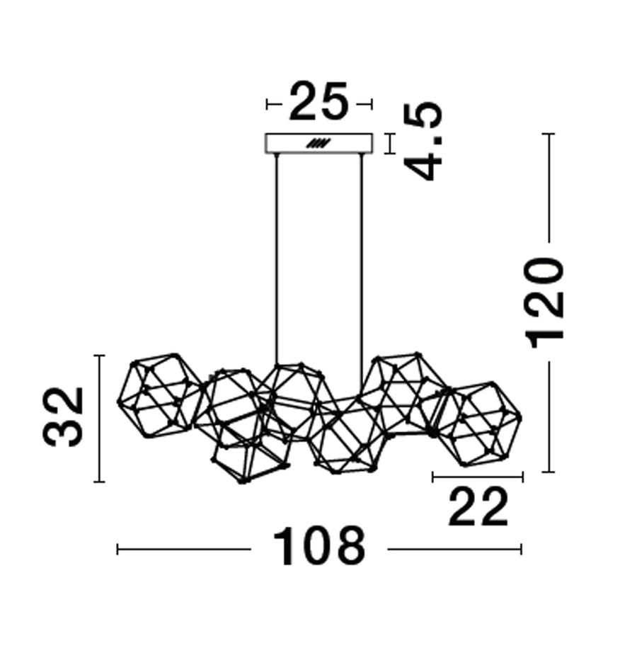 Schéma coté indiquant 108 cm de large, 120 cm de hauteur et 32 cm de profondeur
