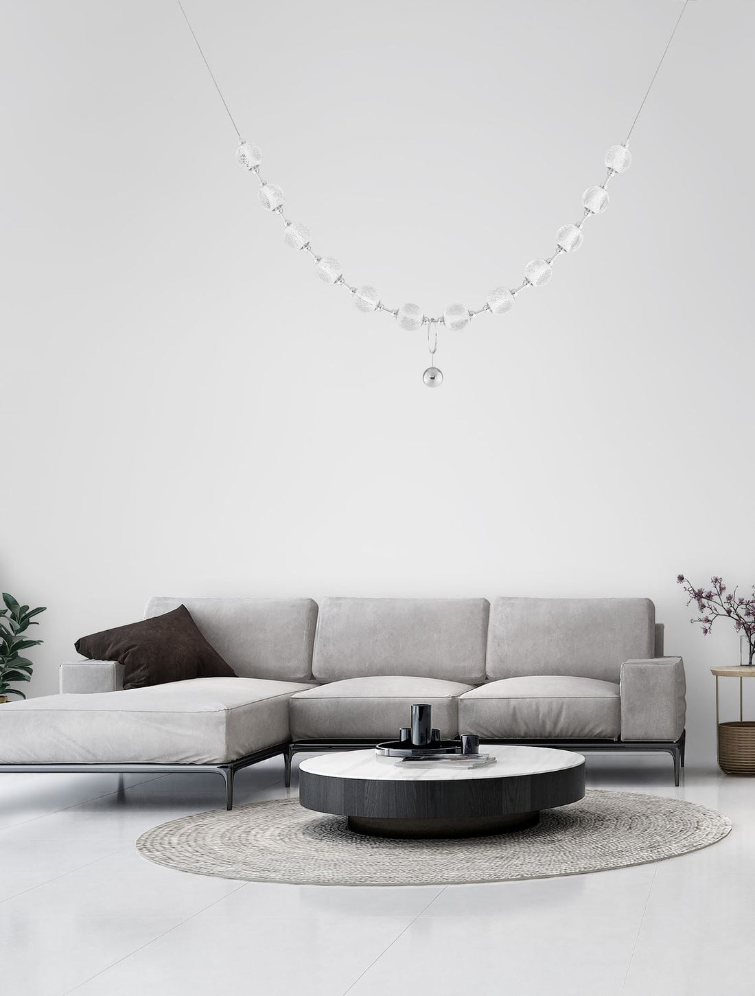 Suspension Brillante chromée, L 185 cm