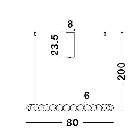 Suspension Perla chromée, verre, H 200 cm (9186917)