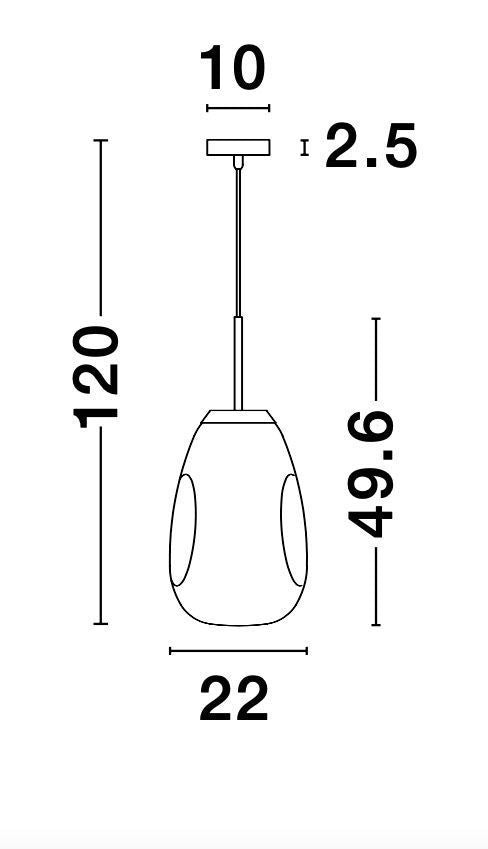 Schéma coté de la suspension : hauteur totale 120 cm et largeur 22 cm.