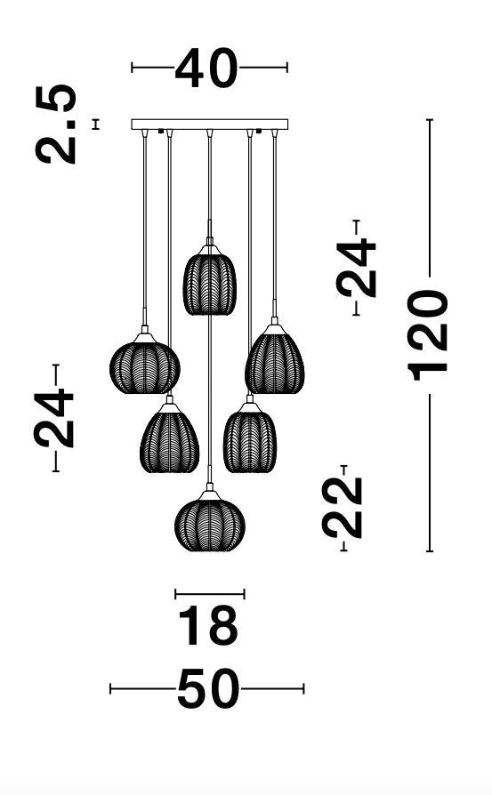 Schéma de dimensions du luminaire avec hauteur et largeur indiquées en centimètres
