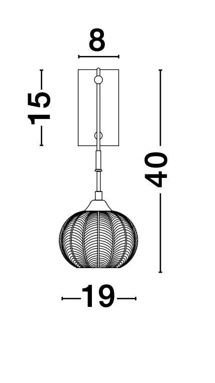 Schéma de dimensions : hauteur 40 cm, largeur 19 cm, base murale 8 cm