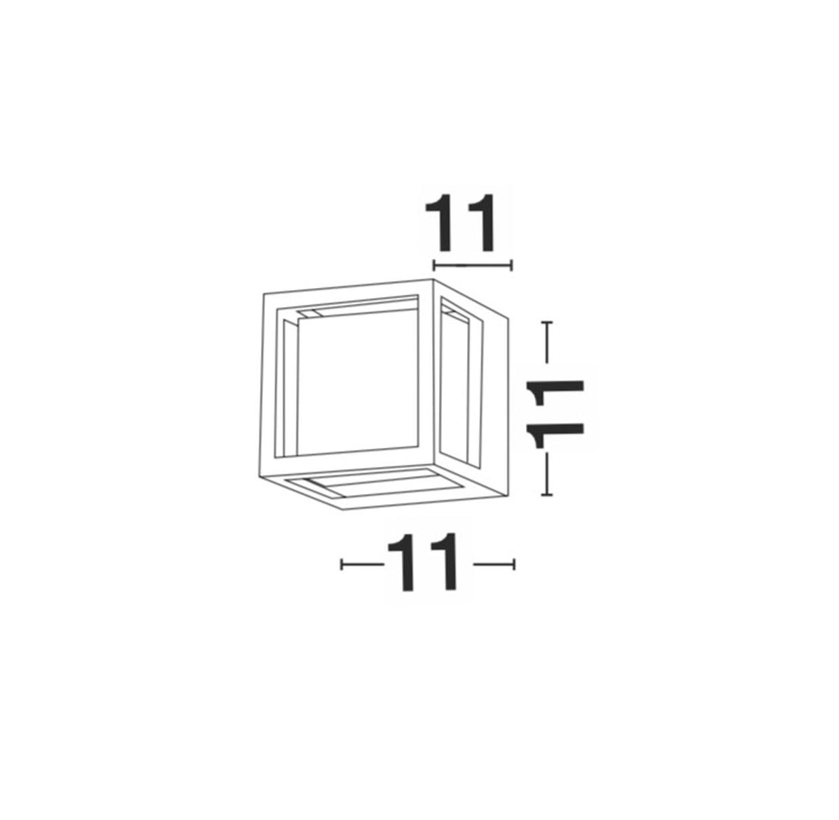 Schéma de dimensions du luminaire indiquant onze centimètres de largeur et de hauteur