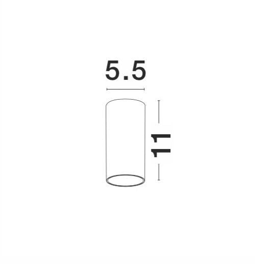 Schéma technique avec dimensions du luminaire : diamètre 5,5 cm et hauteur 11 cm.